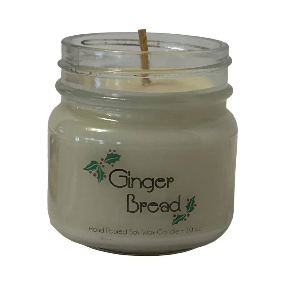 Hand Poured Soy Wax Candle Gingerbread Scent 10 Oz Glass Jar With Lid By Oily Bl